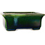 Maceta rectangular para bonsái verde con detalles en azul de Terahata Satomi Mazan - 165 x 135 x 65 mm