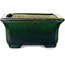 Maceta rectangular para bonsái verde con detalles en azul de Terahata Satomi Mazan - 165 x 135 x 65 mm