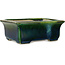 Vaso bonsai rettangolare verde con accenti blu di Terahata Satomi Mazan - 165 x 135 x 65 mm