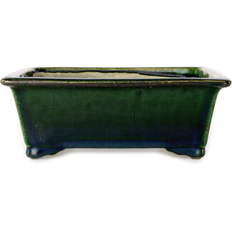  Satomi Mazan, Mazan Terahata 197 mm rectangular green bonsai pot by Terahata Satomi Mazan, Tokoname, Japan
