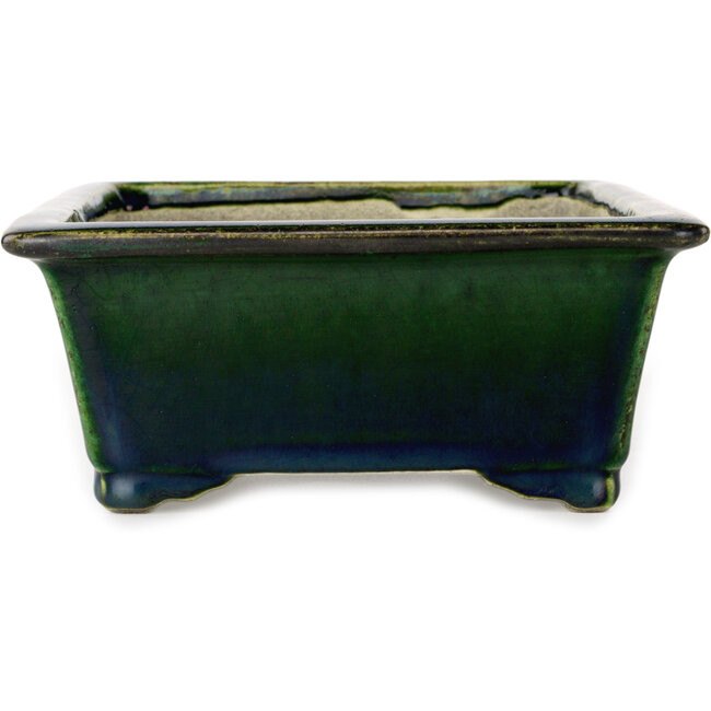 Rectangular green bonsai pot by Terahata Satomi Mazan - 197 x 168 x 70 mm