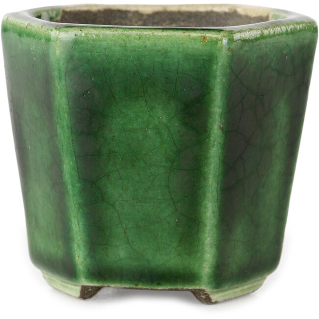 Vaso bonsai esagonale verde di Terahata Satomi Mazan - 71 x 71 x 62 mm