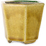 Hexagonal green and yellow bonsai pot by Terahata Satomi Mazan - 71 x 71 x 62 mm
