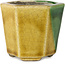 Hexagonal green and yellow bonsai pot by Terahata Satomi Mazan - 71 x 71 x 62 mm