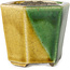 Pot à bonsaï hexagonal vert et jaune par Terahata Satomi Mazan - 71 x 71 x 62 mm