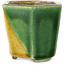 Zeshoekige groen en gele bonsaipot van Terahata Satomi Mazan - 71 x 71 x 62 mm