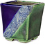 Vaso bonsai quadrato blu e verde di Terahata Satomi Mazan - 63 x 63 x 68 mm