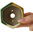 Hexagonal green and yellow bonsai pot by Terahata Satomi Mazan - 71 x 71 x 62 mm