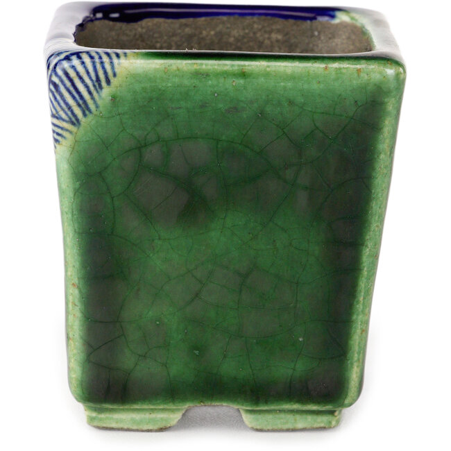 Vaso bonsai quadrato blu e verde di Terahata Satomi Mazan - 63 x 63 x 68 mm