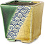 Square green and yellow bonsai pot by Terahata Satomi Mazan - 63 x 63 x 68 mm