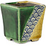 Vaso bonsai quadrato verde e giallo di Terahata Satomi Mazan - 63 x 63 x 68 mm