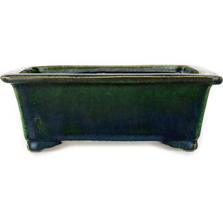  Satomi Mazan, Mazan Terahata 197 mm rectangular green bonsai pot by Terahata Satomi Mazan, Tokoname, Japan