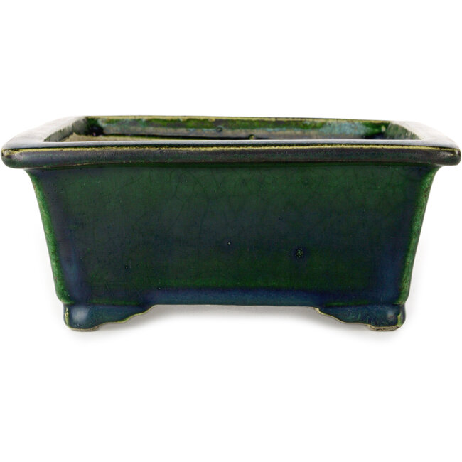 Pot à bonsaï rectangulaire vert par Terahata Satomi Mazan - 197 x 168 x 70 mm