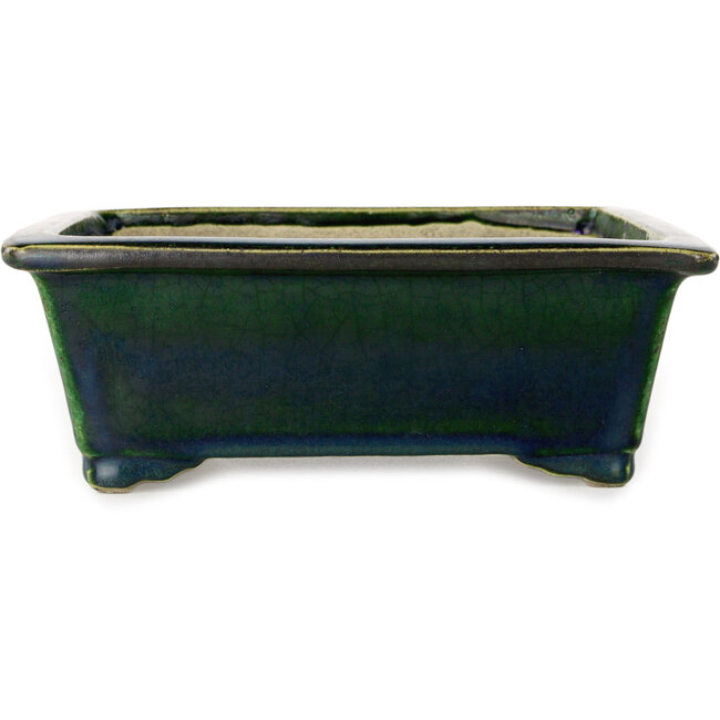Rectangular green bonsai pot by Terahata Satomi Mazan - 197 x 168 x 70 mm