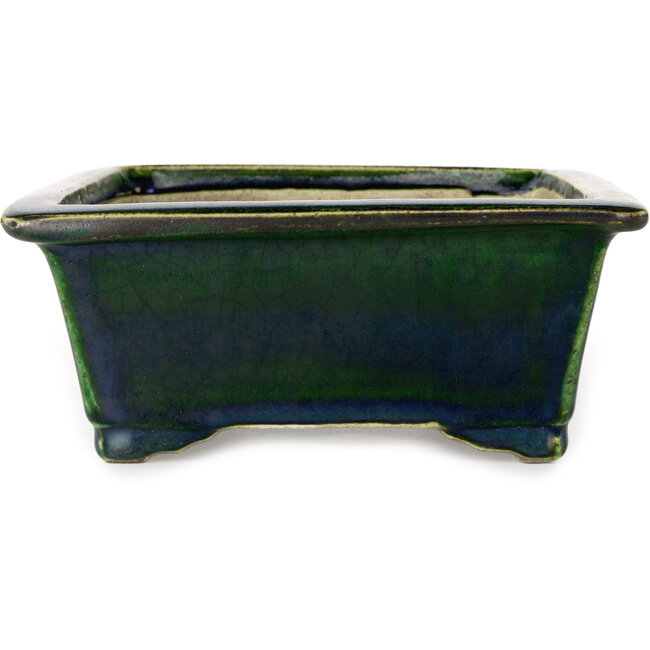 Rectangular green bonsai pot by Terahata Satomi Mazan - 197 x 168 x 70 mm