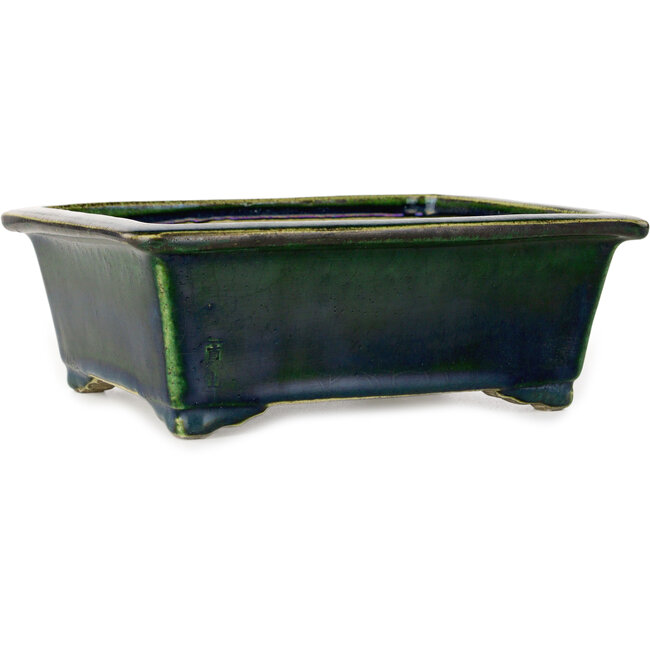 Vaso bonsai rettangolare verde di Terahata Satomi Mazan - 197 x 168 x 70 mm