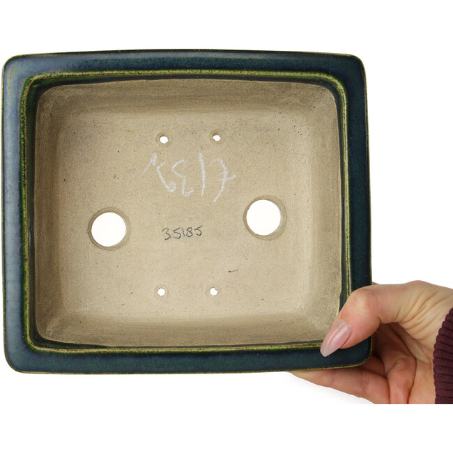 Rectangular green bonsai pot by Terahata Satomi Mazan - 197 x 168 x 70 mm