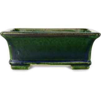  Satomi Mazan, Mazan Terahata 215 mm rectangular green bonsai pot by Terahata Satomi Mazan, Tokoname, Japan