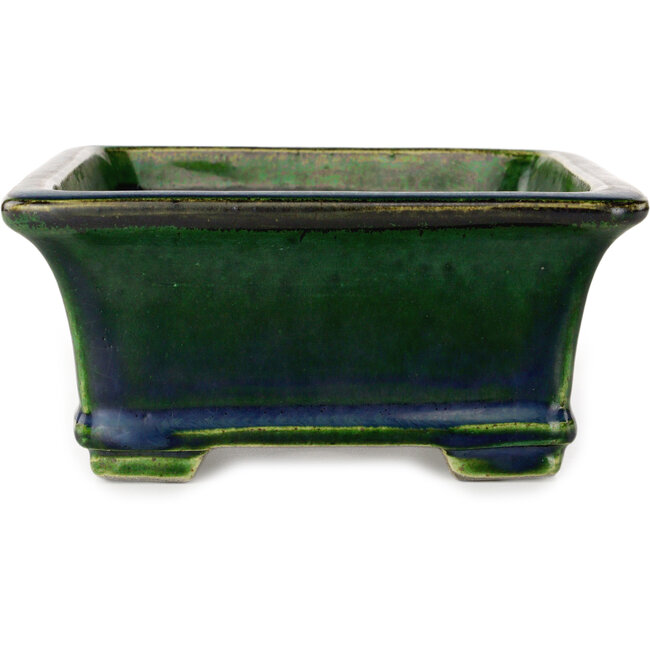 Rectangular green bonsai pot by Terahata Satomi Mazan - 215 x 180 x 83 mm