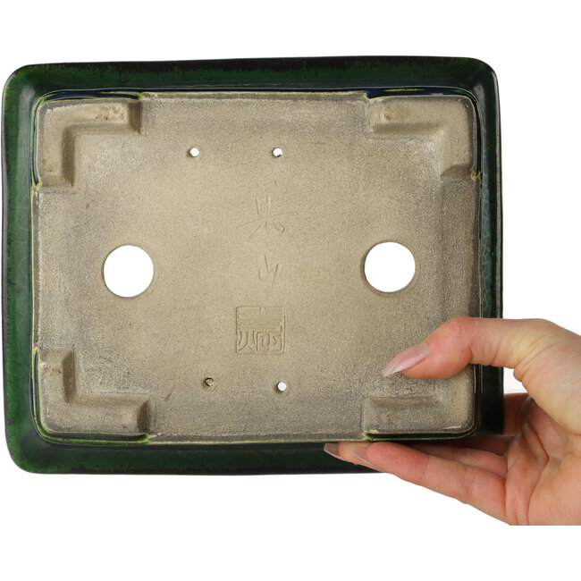Pot à bonsaï rectangulaire vert par Terahata Satomi Mazan - 215 x 180 x 83 mm