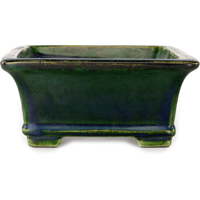 Rectangular green bonsai pot by Terahata Satomi Mazan - 215 x 180 x 83 mm