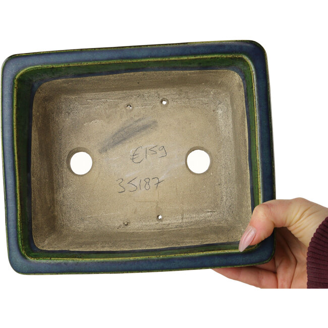 Rechthoekige groene bonsaipot van Terahata Satomi Mazan - 215 x 180 x 83 mm