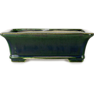  Satomi Mazan, Mazan Terahata 250 mm rectangular green bonsai pot by Terahata Satomi Mazan, Tokoname, Japan