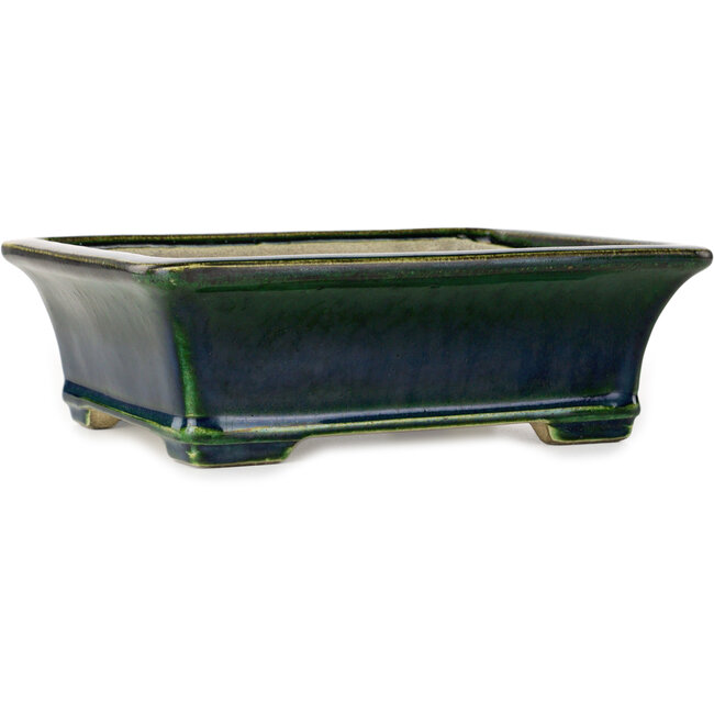 Rectangular green bonsai pot by Terahata Satomi Mazan - 250 x 215 x 82 mm