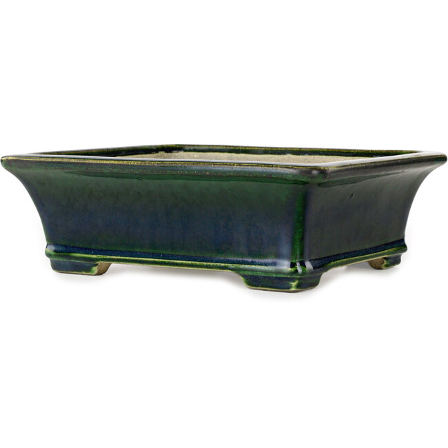 Pot à bonsaï rectangulaire vert par Terahata Satomi Mazan - 250 x 215 x 82 mm