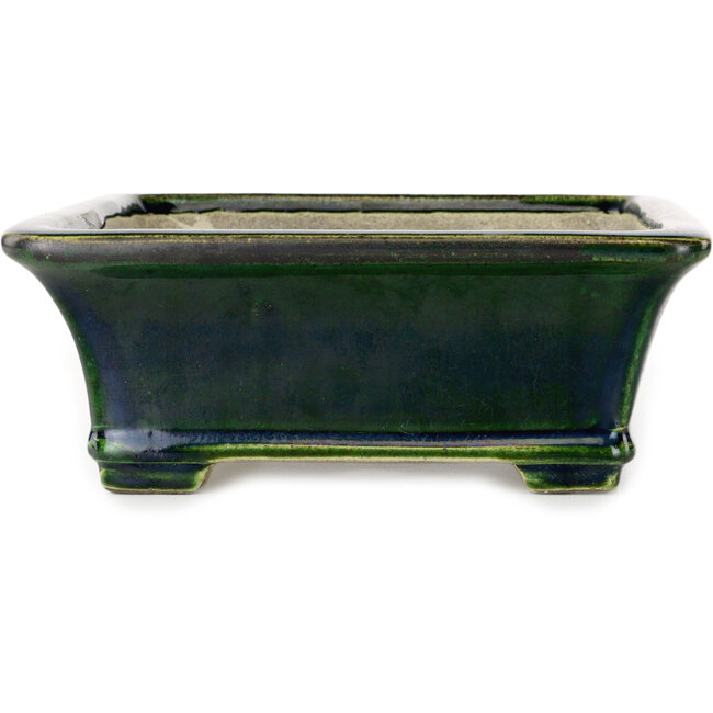 Pot à bonsaï rectangulaire vert par Terahata Satomi Mazan - 250 x 215 x 82 mm
