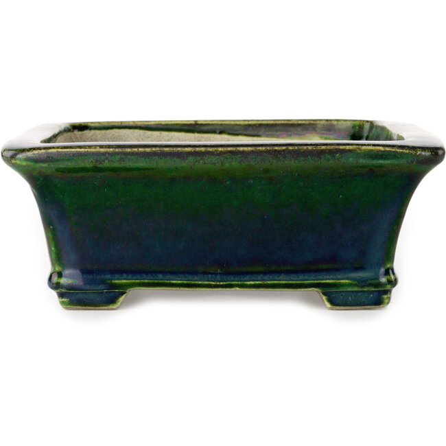 Rectangular green bonsai pot by Terahata Satomi Mazan - 250 x 215 x 82 mm