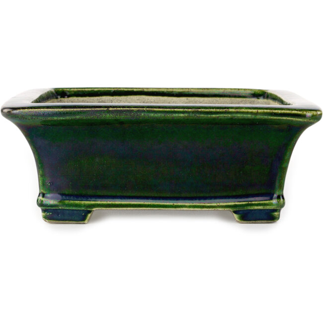 Rechthoekige groene bonsaipot van Terahata Satomi Mazan - 250 x 215 x 82 mm