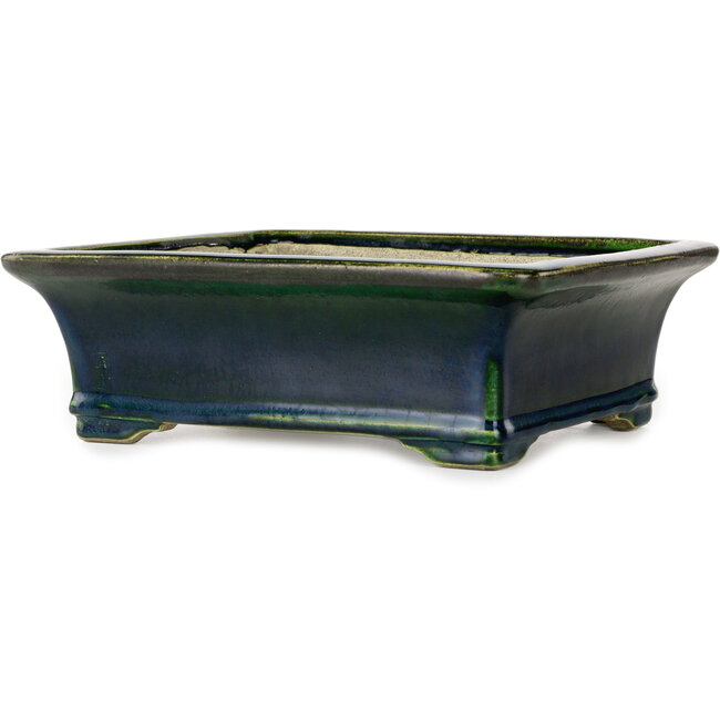 Pot à bonsaï rectangulaire vert par Terahata Satomi Mazan - 278 x 245 x 90 mm