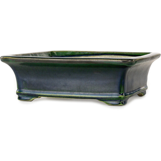 Pot à bonsaï rectangulaire vert par Terahata Satomi Mazan - 278 x 245 x 90 mm