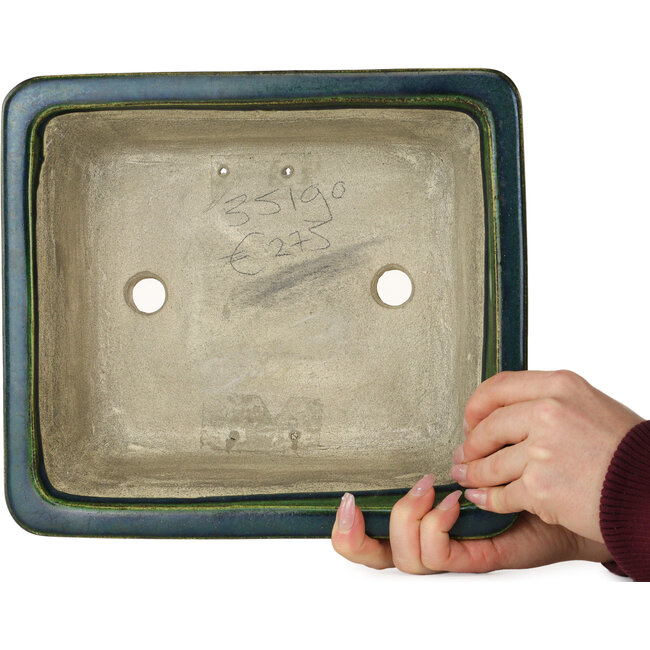 Rectangular green bonsai pot by Terahata Satomi Mazan - 278 x 245 x 90 mm