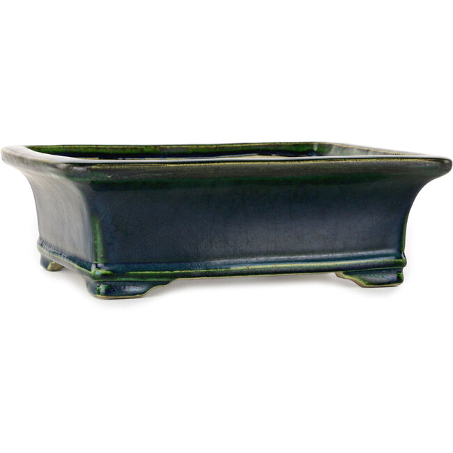 Rectangular green bonsai pot by Terahata Satomi Mazan - 278 x 245 x 90 mm