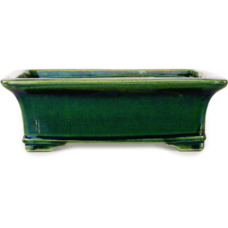  Satomi Mazan, Mazan Terahata Vaso bonsai verde rettangolare da 278 mm di Terahata Satomi Mazan, Tokoname, Giappone