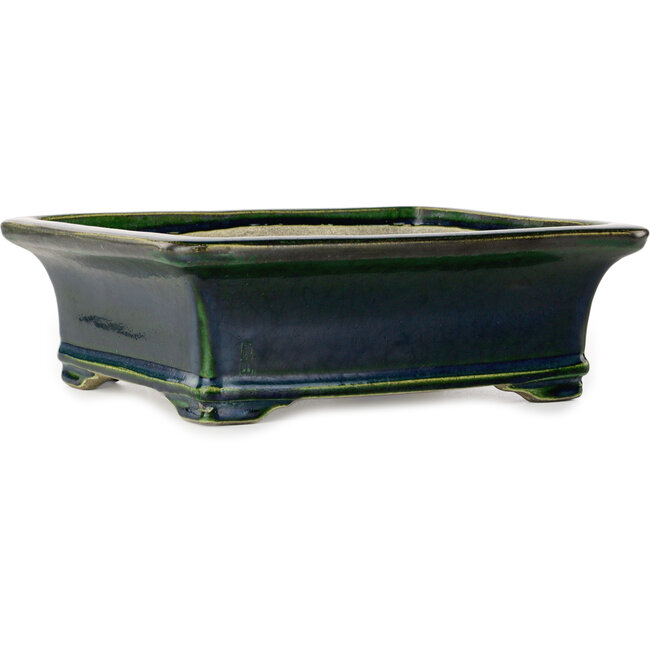 Rectangular green bonsai pot by Terahata Satomi Mazan - 278 x 245 x 90 mm