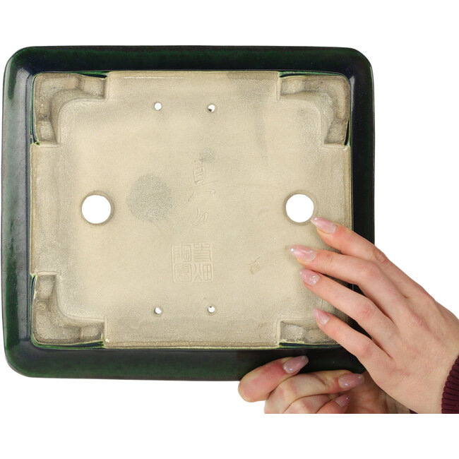 Rechthoekige groene bonsaipot van Terahata Satomi Mazan - 278 x 245 x 90 mm