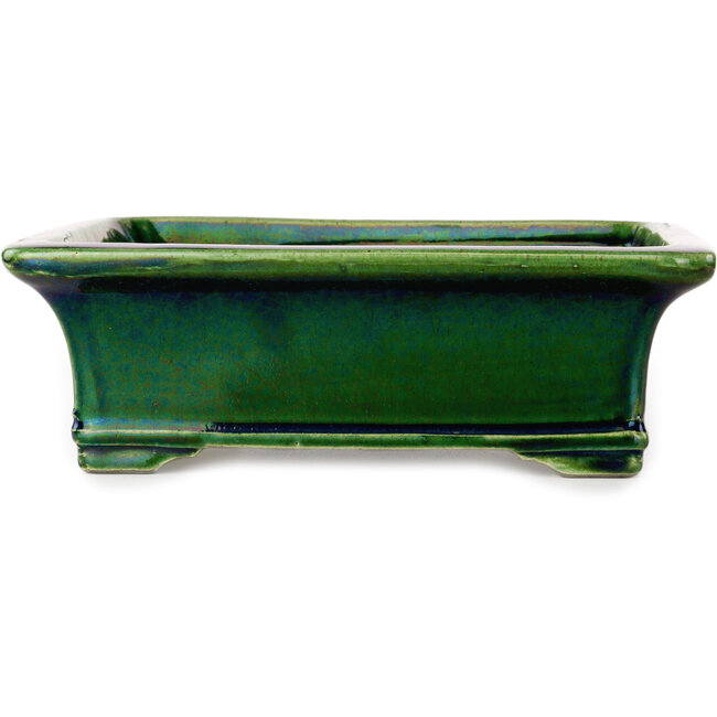 Rectangular green bonsai pot by Terahata Satomi Mazan - 278 x 245 x 90 mm