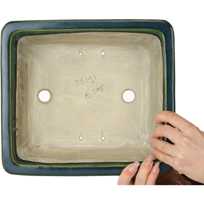 Maceta rectangular para bonsái verde de Terahata Satomi Mazan - 278 x 245 x 90 mm