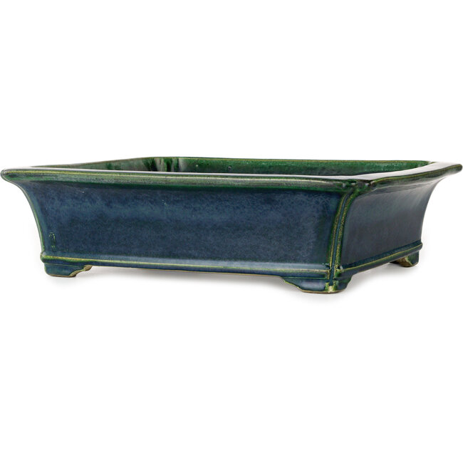 Rectangular green bonsai pot by Terahata Satomi Mazan - 400 x 345 x 110 mm