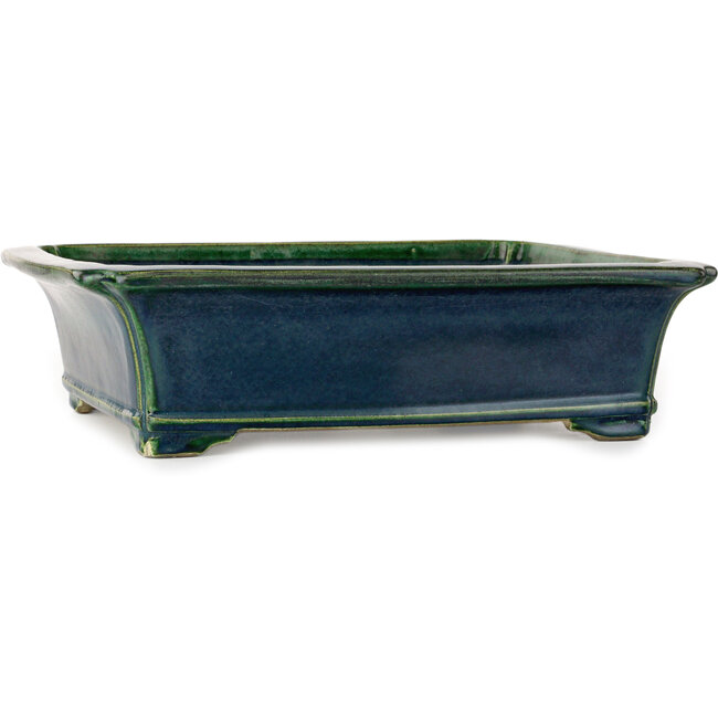 Rectangular green bonsai pot by Terahata Satomi Mazan - 400 x 345 x 110 mm