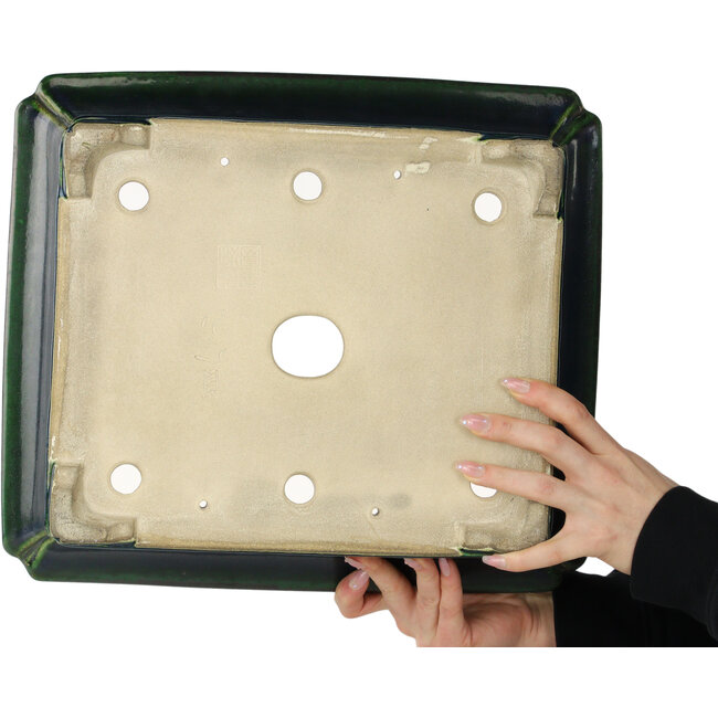 Rechthoekige groene bonsaipot van Terahata Satomi Mazan - 400 x 345 x 110 mm