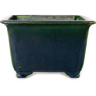 Satomi Mazan, Mazan Terahata 225 mm square green bonsai pot by Terahata Satomi Mazan, Tokoname, Japan