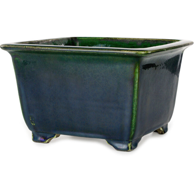 Square green bonsai pot by Terahata Satomi Mazan - 225 x 225 x 140 mm