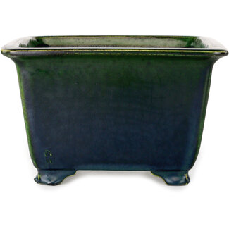  Satomi Mazan, Mazan Terahata 225 mm square green bonsai pot by Terahata Satomi Mazan, Tokoname, Japan