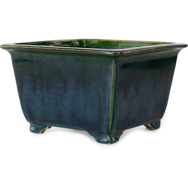 Square green bonsai pot by Terahata Satomi Mazan - 225 x 225 x 140 mm