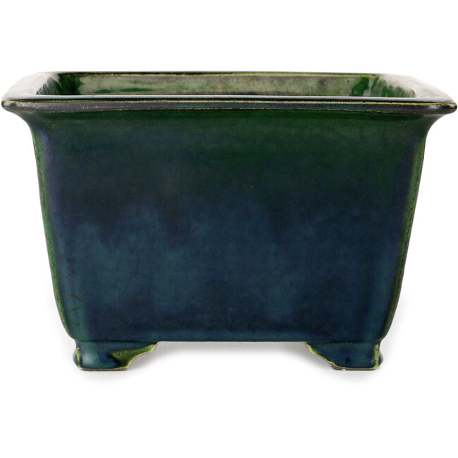 Square green bonsai pot by Terahata Satomi Mazan - 225 x 225 x 140 mm