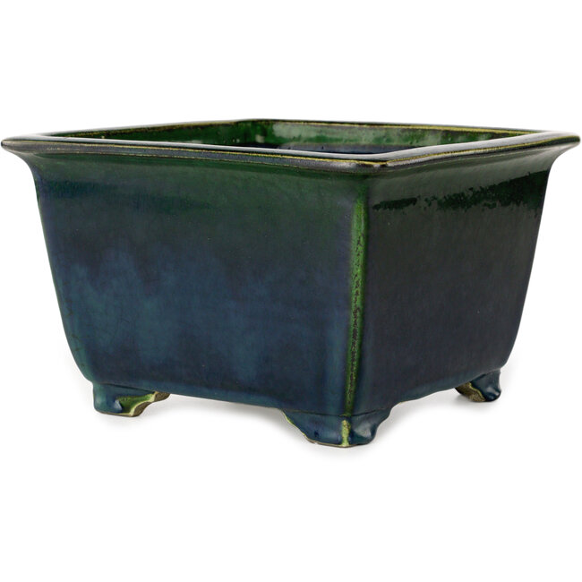 Square green bonsai pot by Terahata Satomi Mazan - 225 x 225 x 140 mm